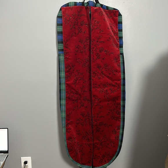 Vintage Nordic House Designs 90s Floral Plaid Velvet Hanging Garment Luggage Bag - Picture 4 of 16